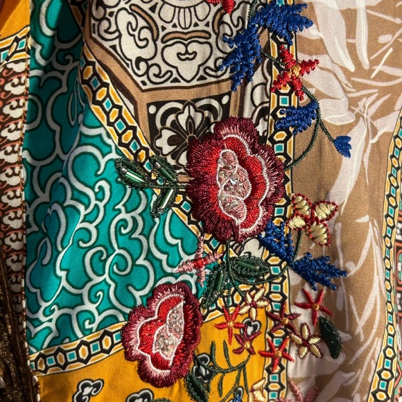 Aratta “Luna” Embroidered Patchwork Floral Button-Down Shirt - Beige Multi - Picture 6 of 10